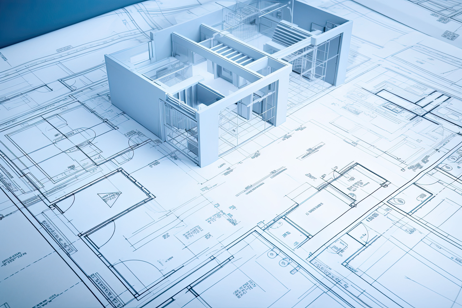 Plan projektu budowlanego. Plan nowoczesnego domu z modelem 3d