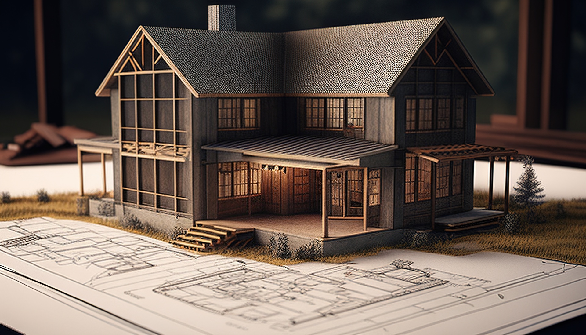 Dom na planie, cyfrowa ilustracja artystyczna prezentująca szacunkowy koszt budowy domu 2022
